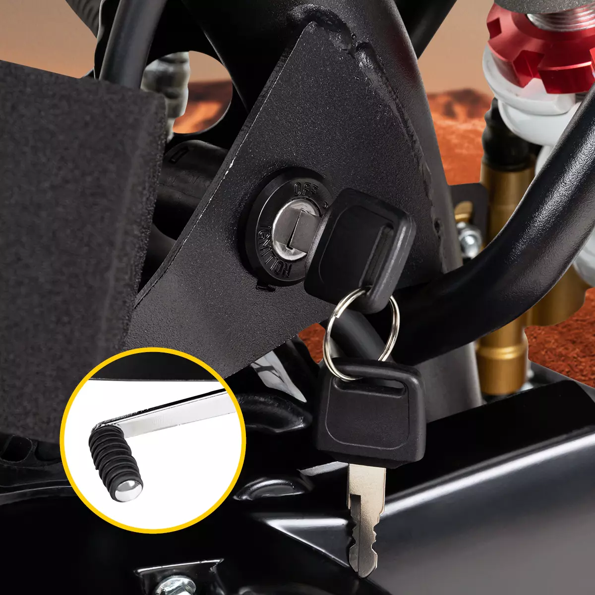 Herabhängender Schlüssel in der Zündung des Jugend-Crossbikes JC125