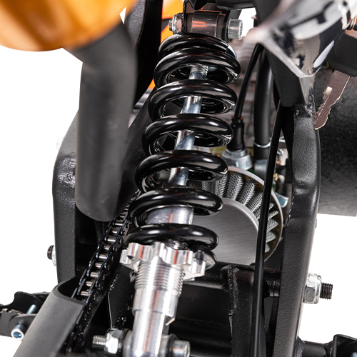 Stoßdämpfer und Upside-Down-Gabel Vergrößerte Federung des Mini-Crossbikes Delta