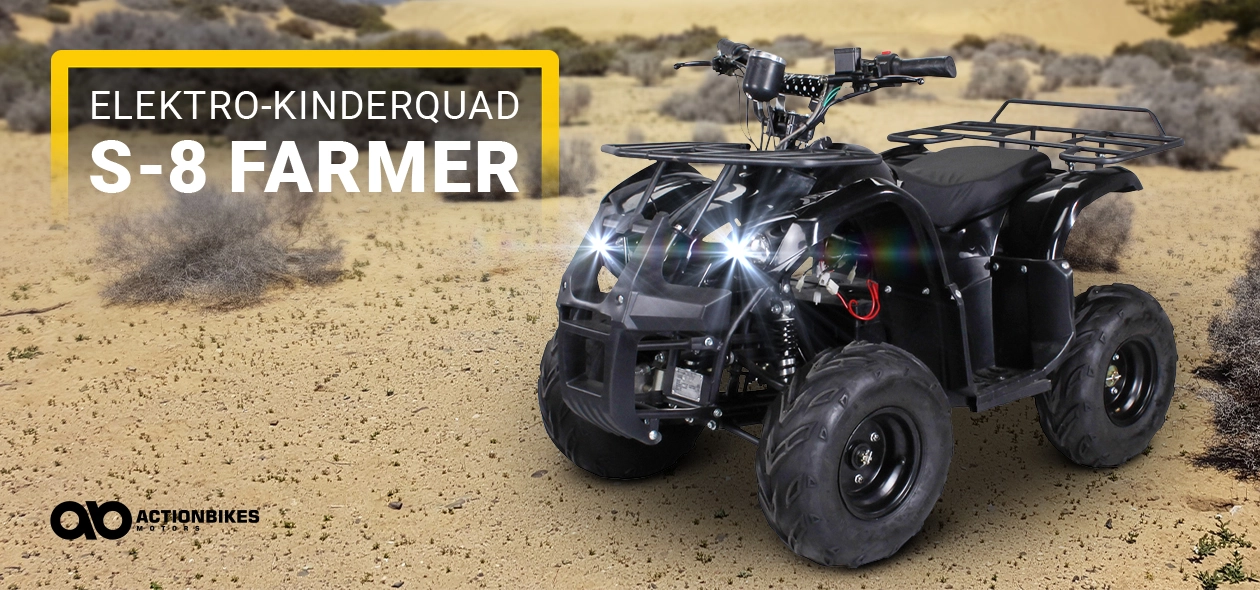Actionbikes Elektro-Kinderquad S-8 Farmer Elektro-Kinderquad S-8 Farmer in Schwarz auf Sandboden