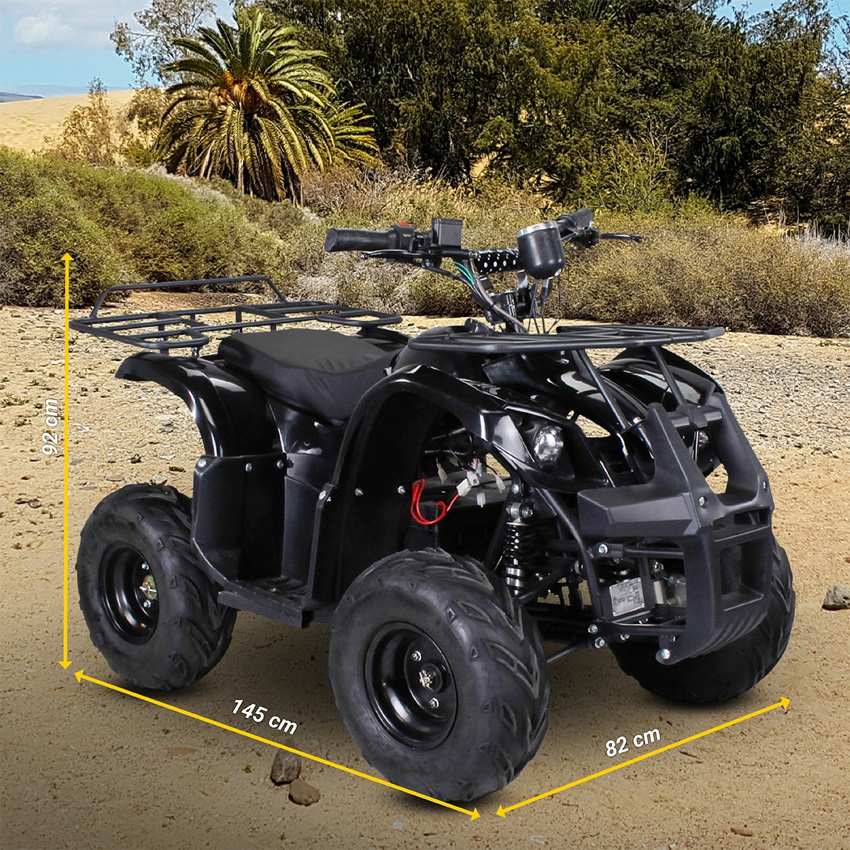 Midi-Quad ab 8 Jahren Schwarzes Kinder-Elektroquad, 92 cm hoch, 145 cm lang und 82 cm breit