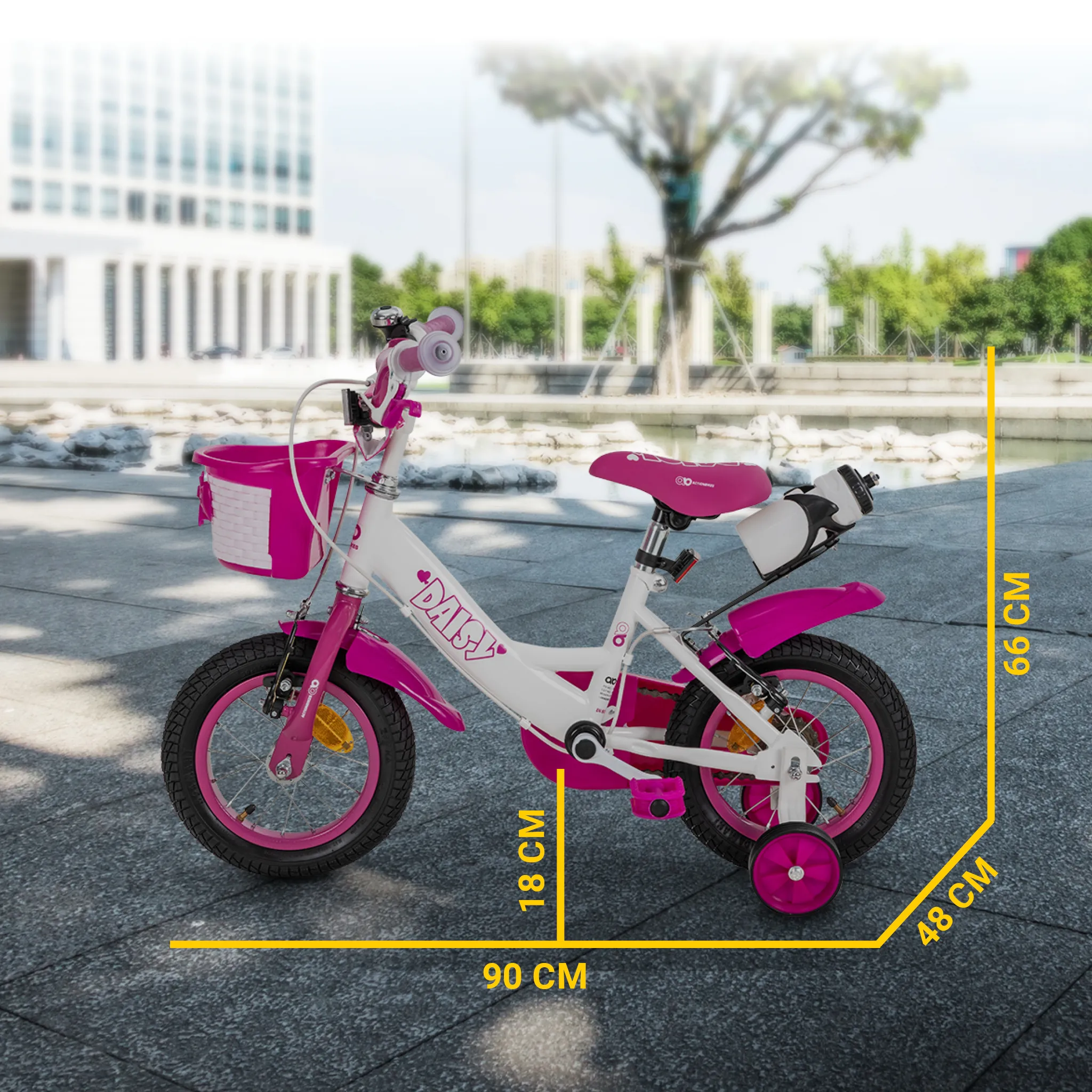 Komfortables Fahren dank 12-Zoll-Luftreifen Kinderfahrrad mit einer Länge von 90 cm, Breite von 48 cm und Höhe von 66 cm