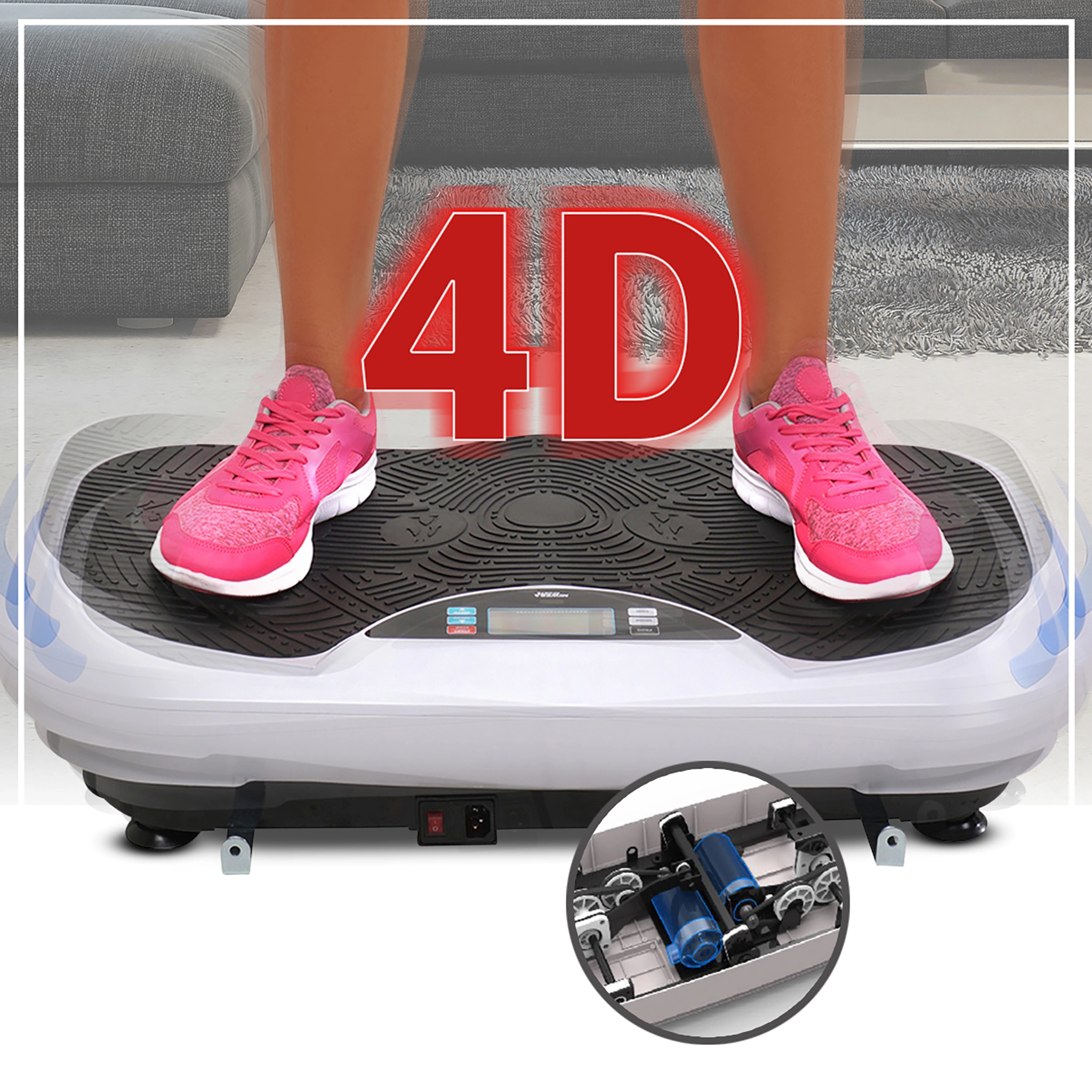 F&uuml;&szlig;e einer Frau in pinken Sneakern auf der Miweba Sports Vibrationsplatte MV300