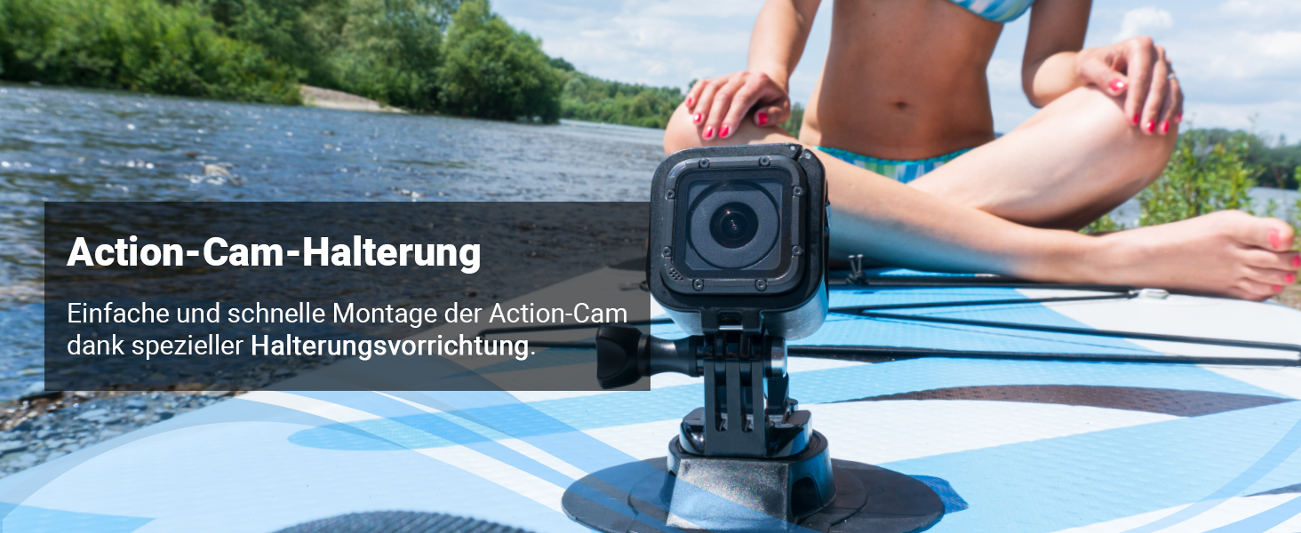 Action-Cam-Halterung für unvergessliche Aufnahmen Das Bluemarina ARIKI 3 SUP-Board verfügt über eine integrierte Action-Cam-Halterung zur schnellen und sicheren Befestigung kompatibler Kameras. So lassen sich Paddeltouren, Abenteuer und besondere Momente bequem aus der Fahrerperspektive aufnehmen – ganz ohne zusätzliches Zubehör.