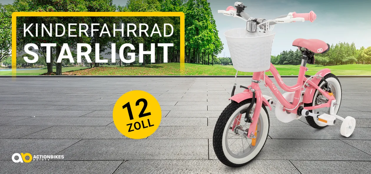 Actionbikes Kinderfahrrad Starlight 12 Zoll, Rosa, Fahrradständer, Korb, Klingel, Kettenschutz Actionbikes Kinderfahrrad Starlight 12 Zoll