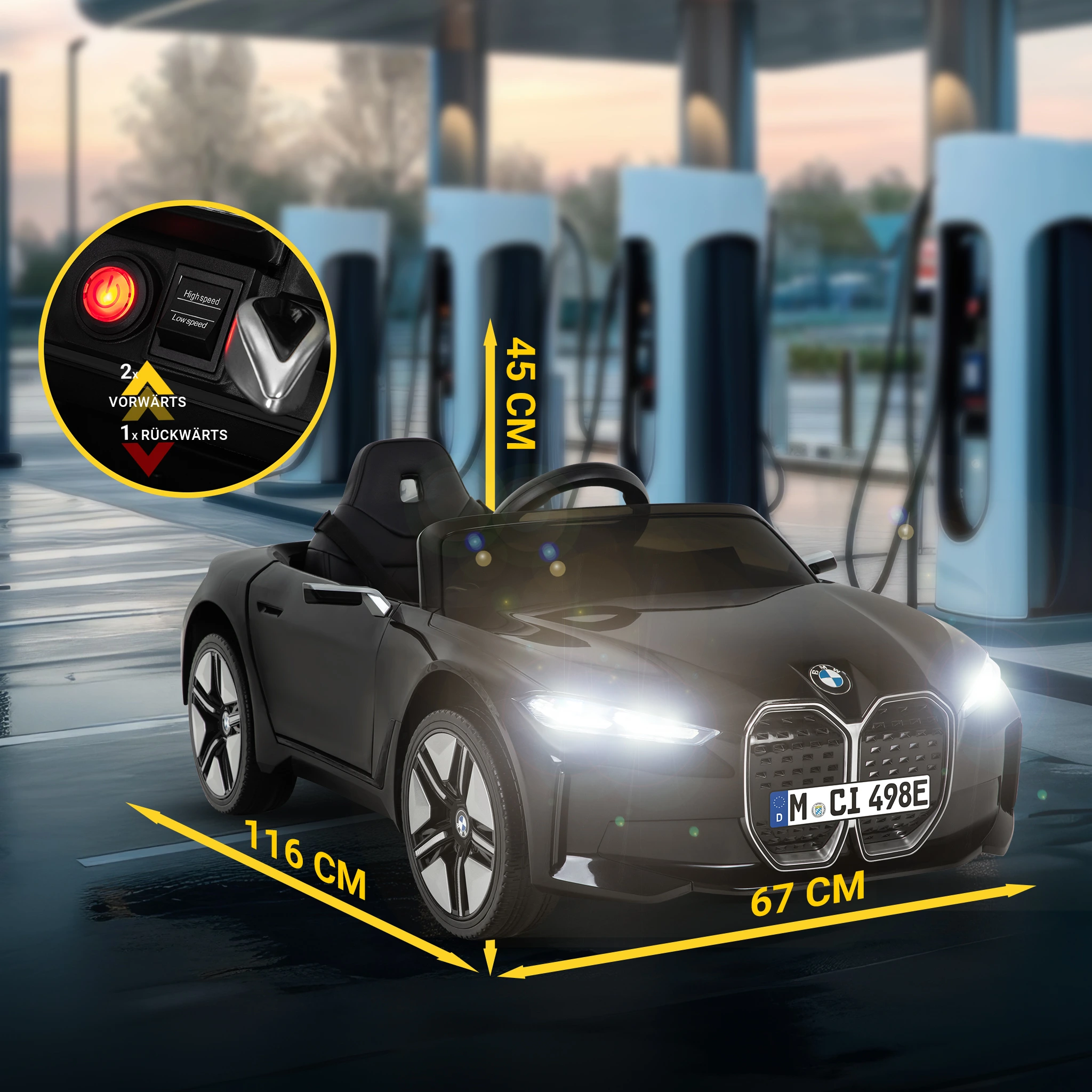 Kinderauto mit Vorwärts- und Rückwärtsgang Kinder-Elektroauto mit Maßen und vergrößerten Gängen