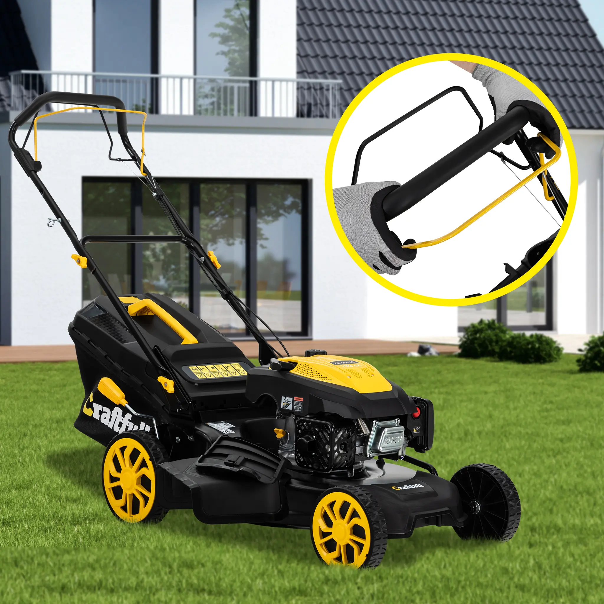 Steuerung und Big-Wheel-Räder Rasenmäher mit Big-Wheel-Rädern, vergrößert der Multipositionsgriff