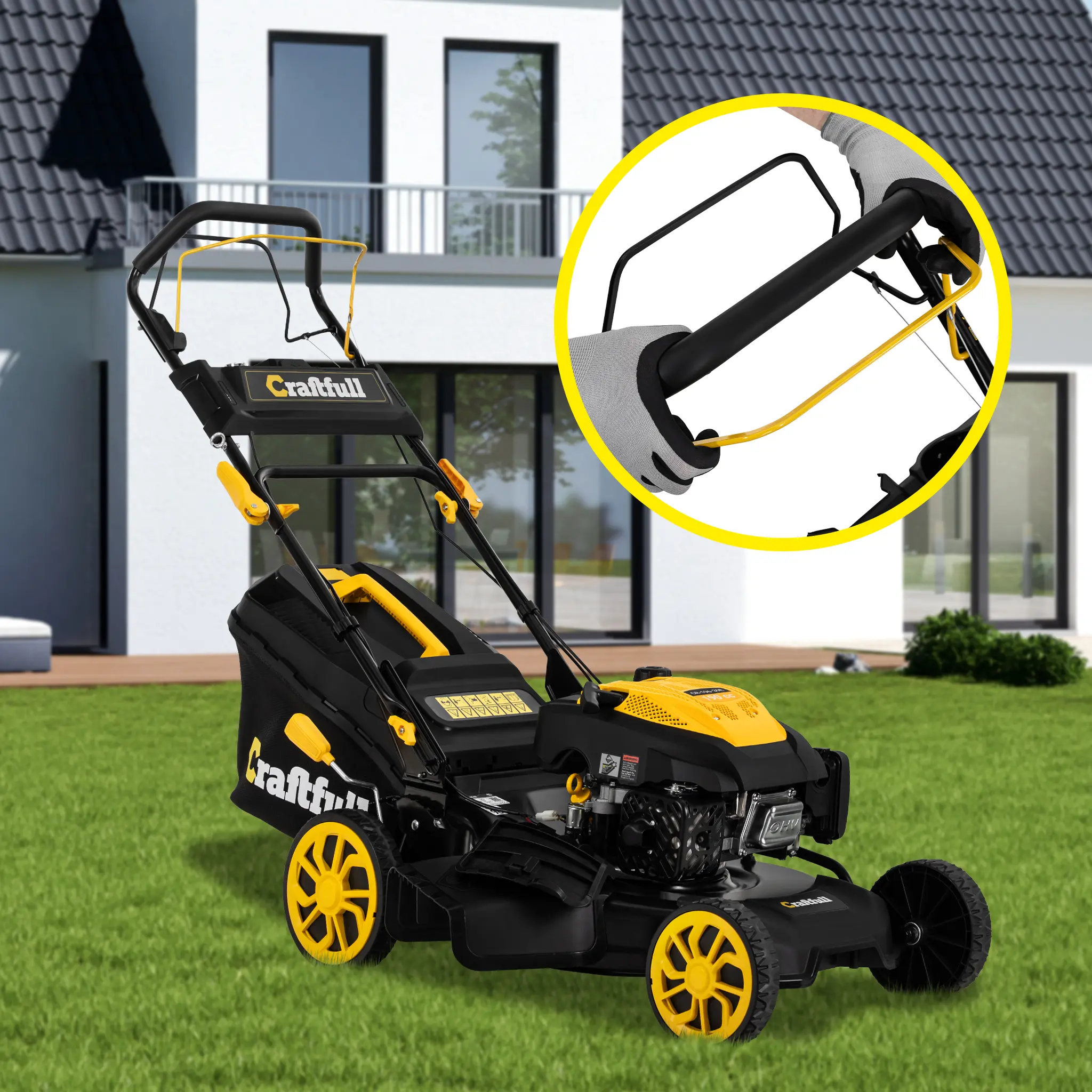 Steuerung und Big-Wheel-Räder Rasenmäher mit Big-Wheel-Rädern, vergrößert der Multipositionsgriff