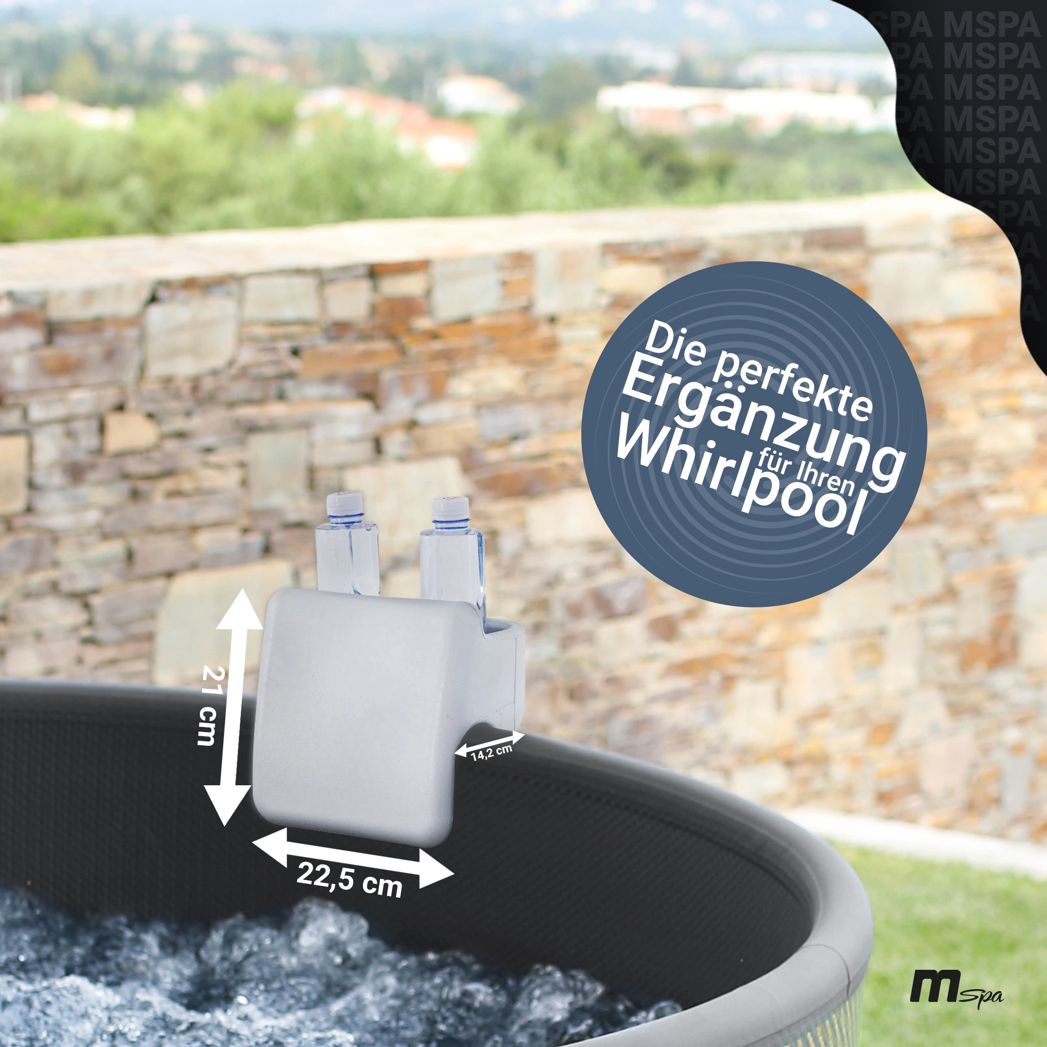 Montage am MSpa Whirlpool Frame Mono Maße des Comfortsets, das am Whirlpool Frame Mono montiert ist