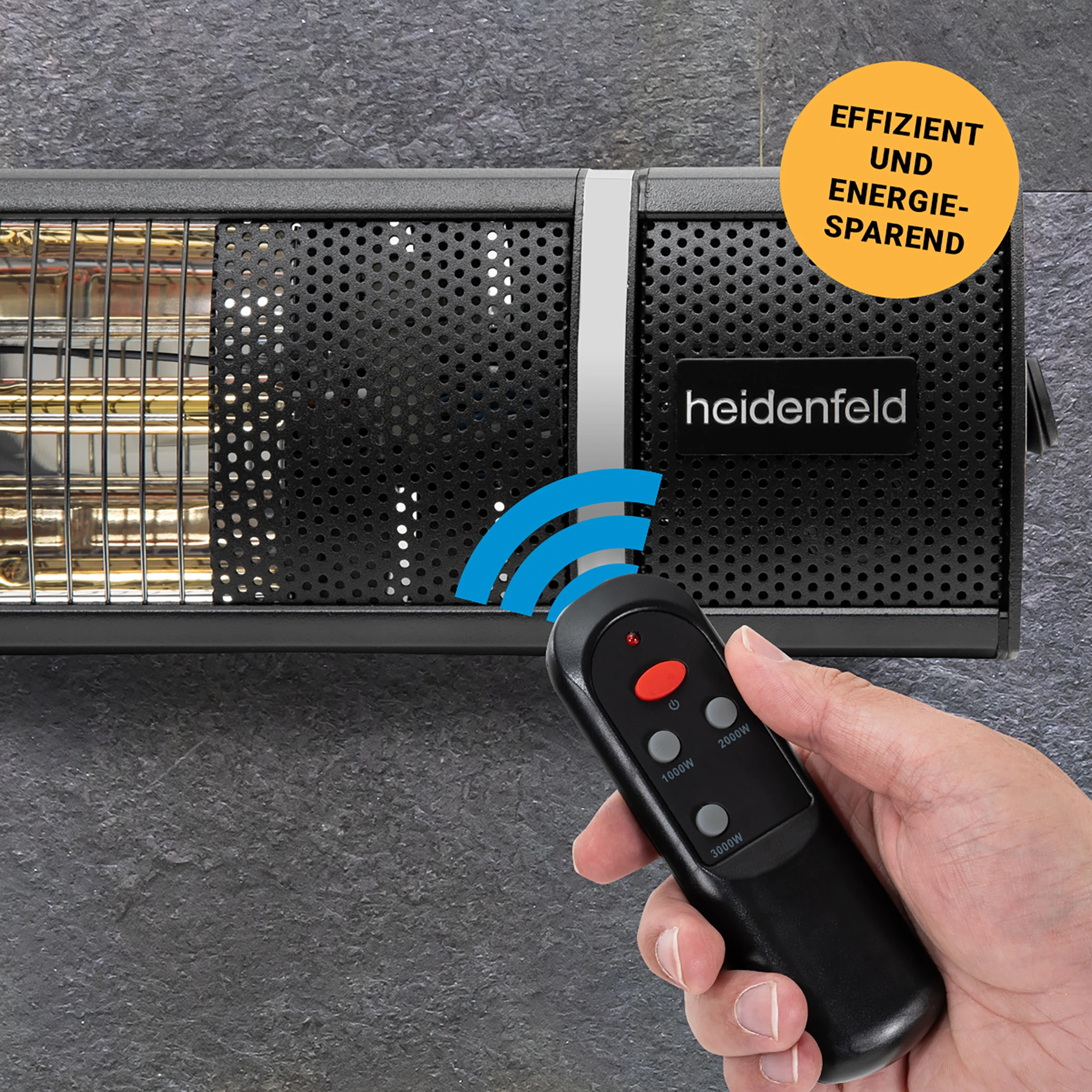 Praktische Fernbedienung Heidenfeld Heizstrahler mit Smart Life-Smart Living App und Fernbedienung steuerbar