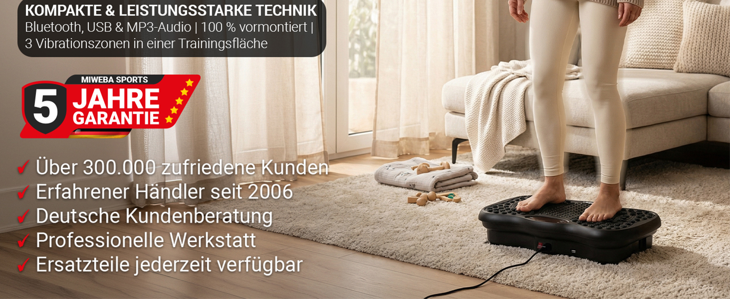 Qualität, Service und 5 Jahre Garantie Miweba Sports MV150 Vibrationsplatte mit 5 Jahren Garantie und umfassendem Kundenservice