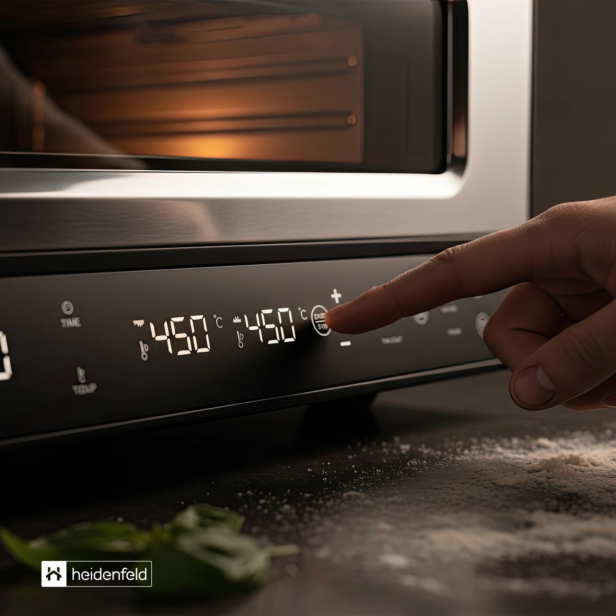 Hand die den Display des Heidenfeld Pizzaofen Pizzaboss bedient