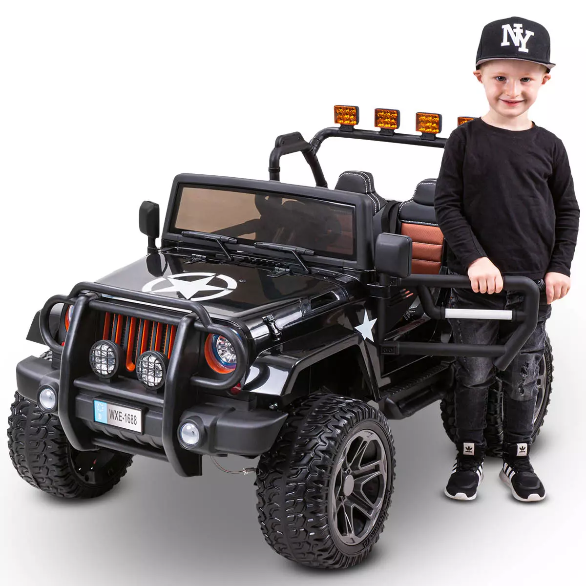 RIRICAR Elektroauto für Kinder 12V JEEP Wrangler, Schwarz, kinder  elektroauto 2 sitzer mit 2,4-GHz-Fernbedienung, Radio mit Bluetooth- und  USB-Eingang, Eva-Räder, elektrofahrzeug kinder ab 3-8 jahre