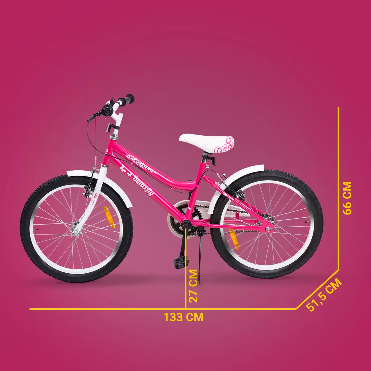 Kinder Fahrrad Schutzblech weiß hinten (20 Butterfly Pink)