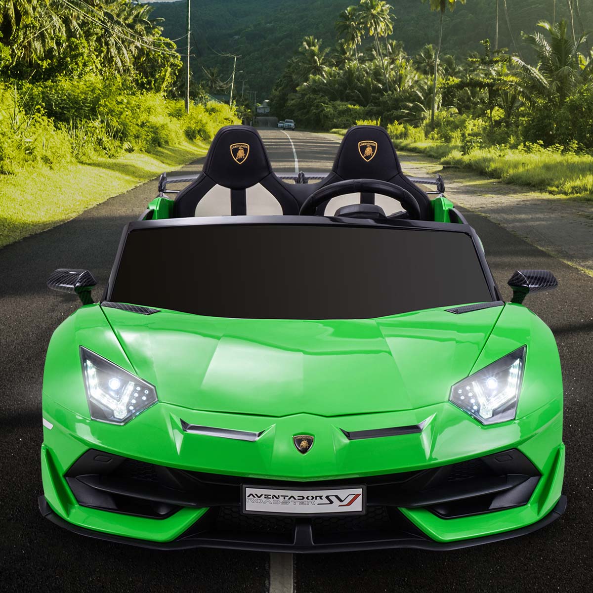 Freie Sicht und volle Aufmerksamkeit dank LED-Scheinwerfern Kinder-Elektroauto Lamborghini Aventador