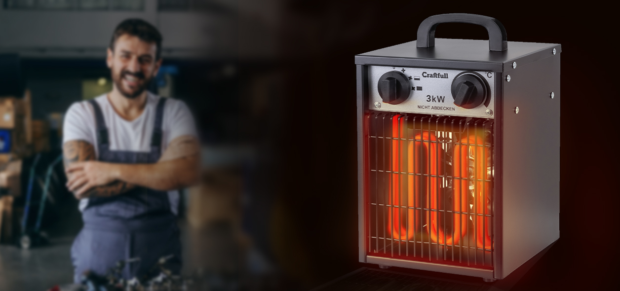 Werkstatt mit einem Heizl&uuml;fter