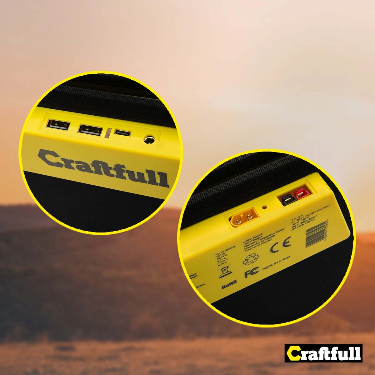 USB-Anschluss und Ladekabel für die Powerstation inklusive Die unterschiedlichen Anschlüsse der Craftfull Solartasche Adventure
