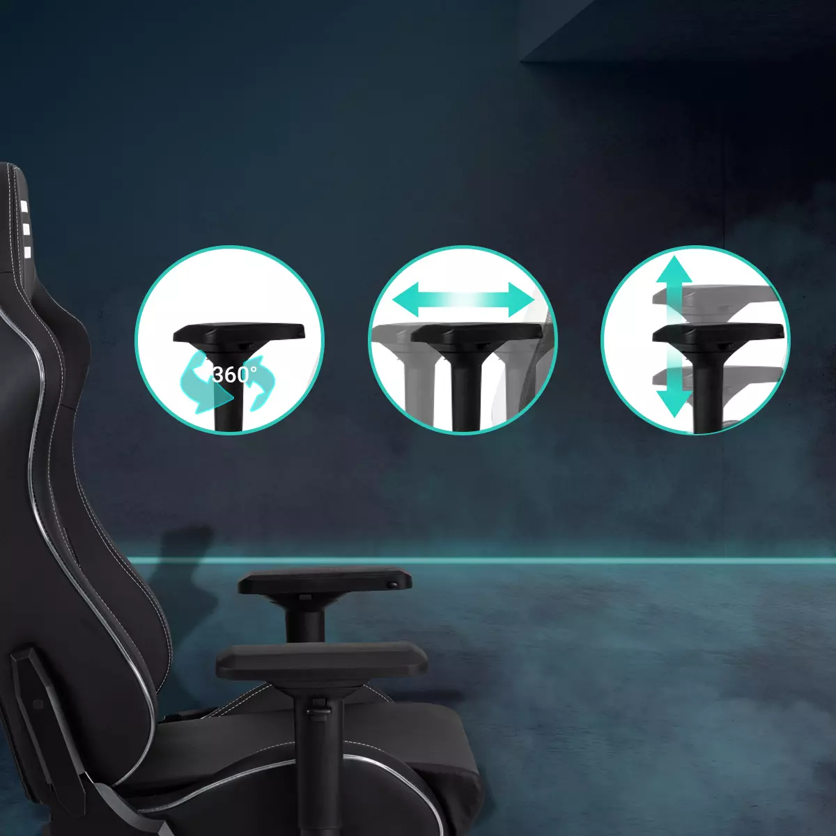 Flexible 4D-Armstützen Gaming-Stuhl mit drehbaren Armstützen, nach oben, unten, innen und außen verstellbar