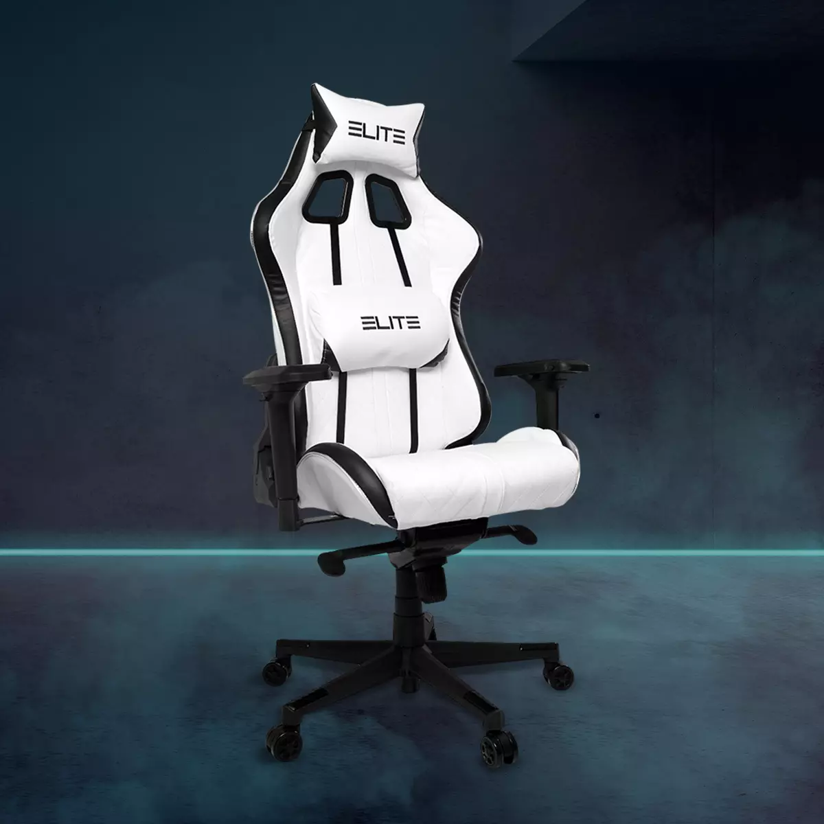 Besonders bequem dank PVC-Memory-Schaum Elite Gaming-Stuhl Respawn mit abgestepptem Kunstleder in Weiß und Schwarz
