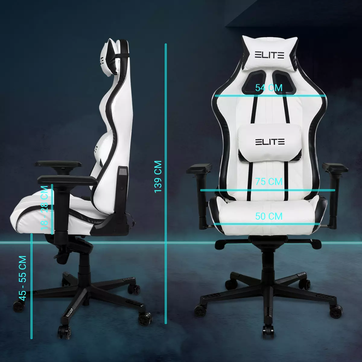Authentisches Racing-Design Gaming-Stuhl in Racing-Optik mit einer Höhe von 139 cm und Breite von 50 cm