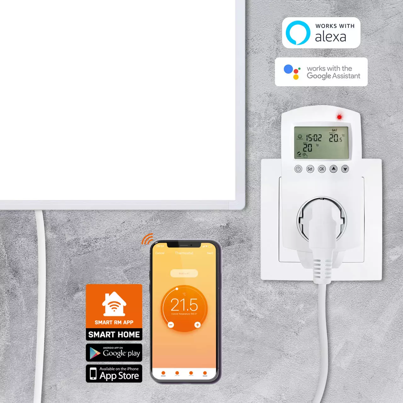 Individuelle Wohlfühl-Temperatur dank separaten Steckdosenthermostat Angeschlossener Heizkörper mit Steckdosenthermostat ist auch über das Handy steuerbar