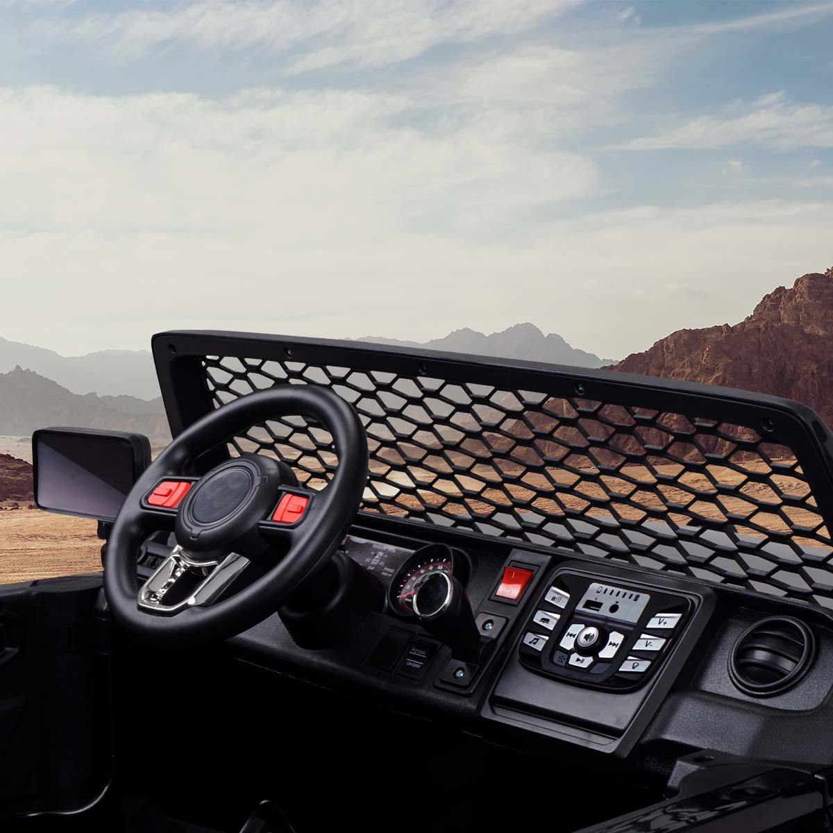 Multi-Funktions-Mittelkonsole mit Radio, Batterie-Anzeige u.v.m. Kinder Elektroauto Jeep Bigfoot