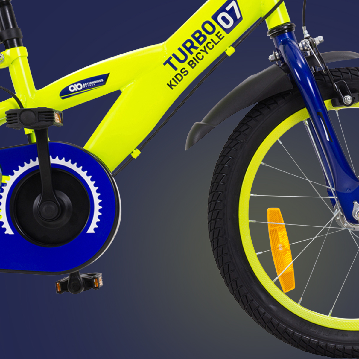Schnell wie der Blitz und mit auffällig gelber Lackierung Actionbikes Kinderfahrrad Turbo 16 Zoll