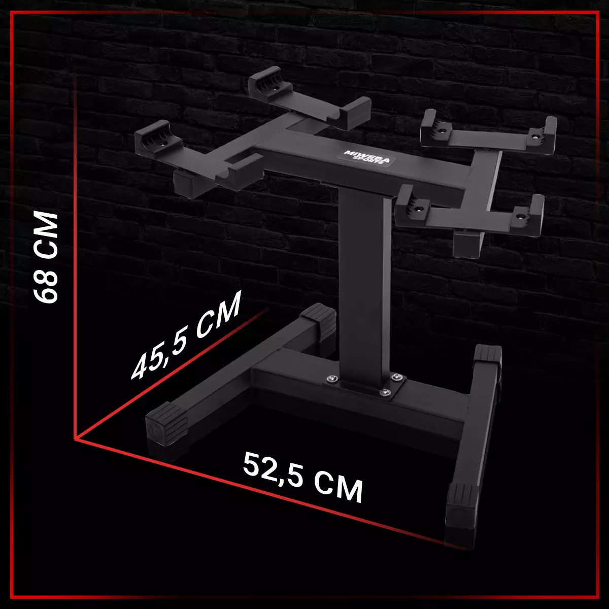 Leerer Miweba Sports Hantelständer mit den Maßen 52,5 cm x 45,5 cm x 68 cm