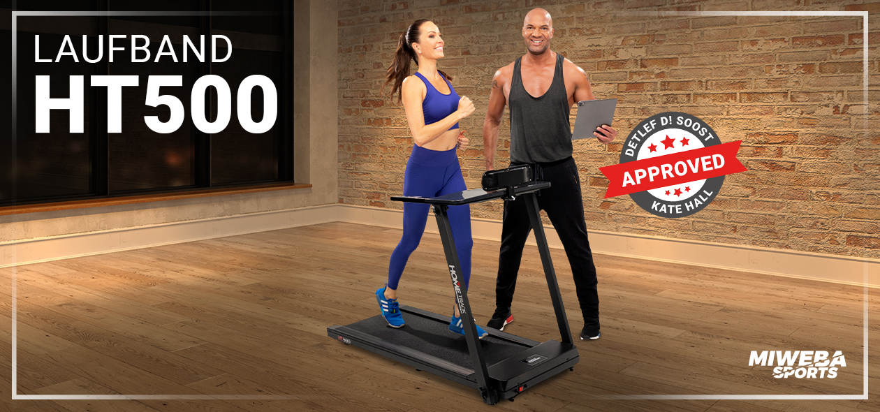 Miweba Sports Laufband Home Track HT500 Kate Hall trainiert auf dem Laufband, Detlef D! Soost begleitet das Workout