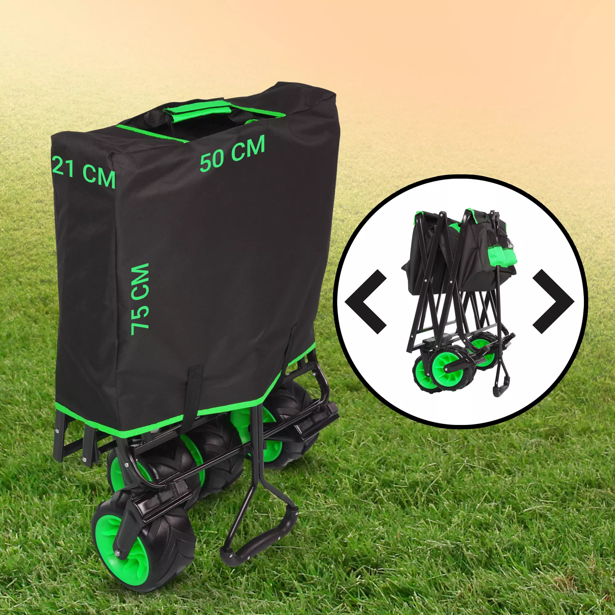 Bollerwagen schnell faltbar Miweba Bollerwagen MB-30 im gefalteten Zustand mit Maßen von 50 x 21 x 75 cm