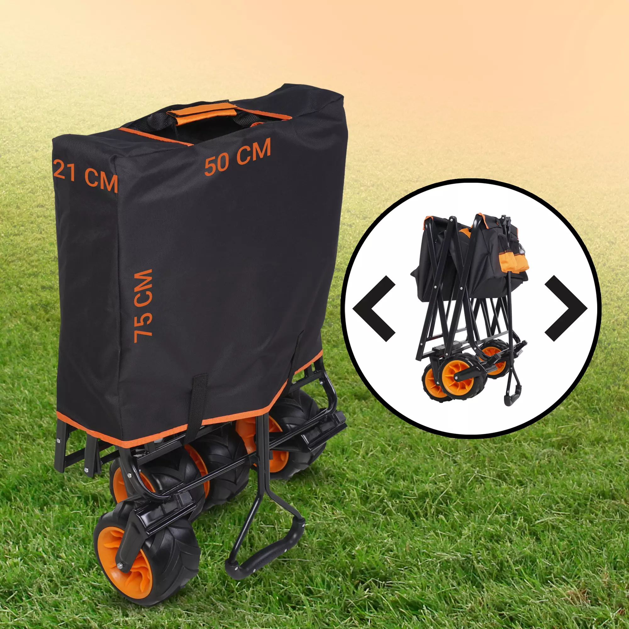 Bollerwagen schnell faltbar Miweba Bollerwagen MB-30 im gefalteten Zustand mit Maßen von 50 x 21 x 75 cm