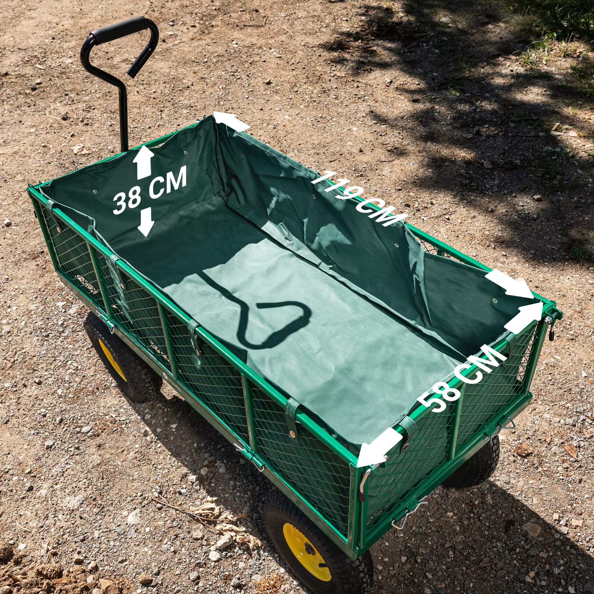 Transportwagen mit 150 Litern Fassungsvermögen Miweba Bollerwagen MB-700 mit der Ladefläche mit den Maßen von 119 x 58 x 32 cm